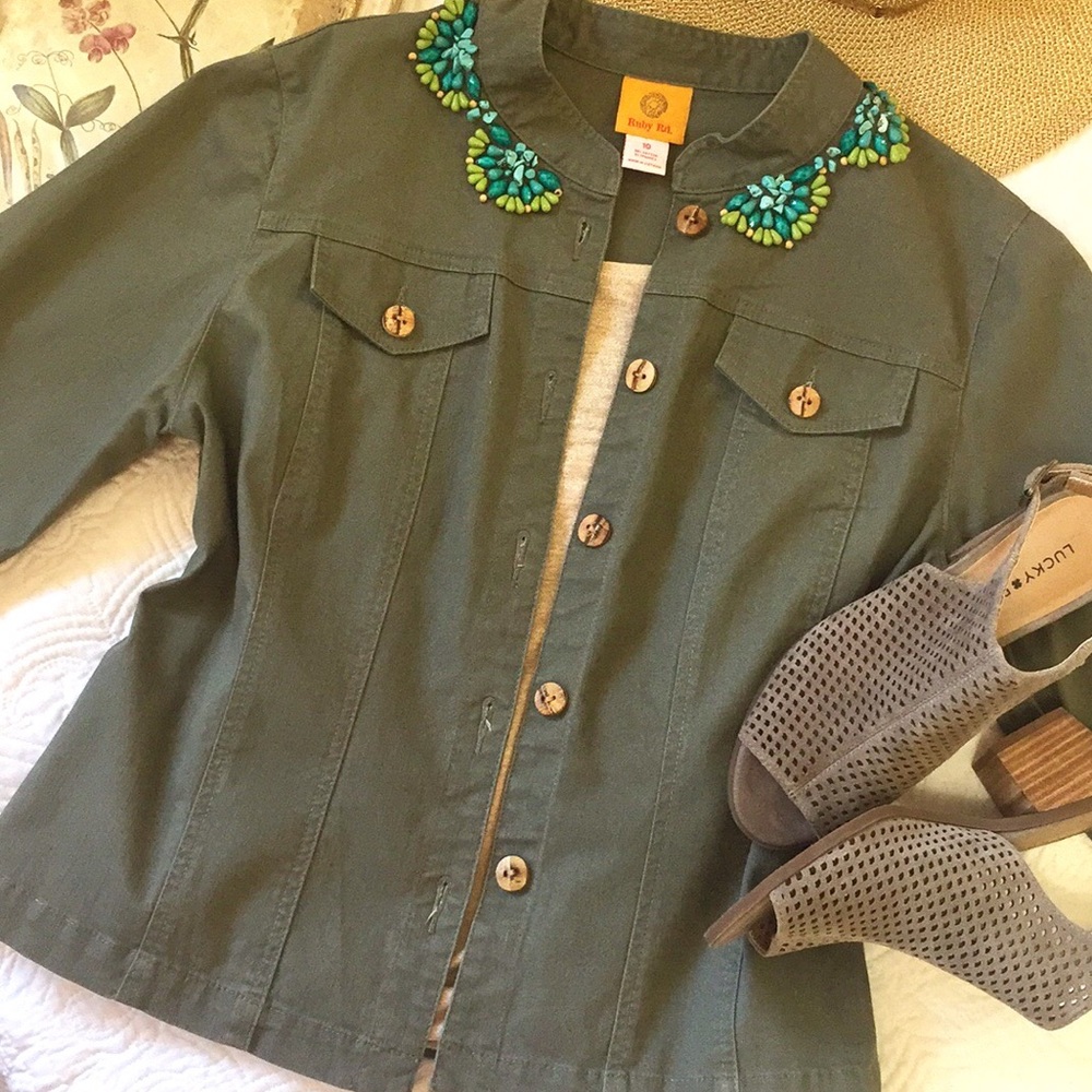 Ruby Rd. Turquoise Embellished Jacket - image 1